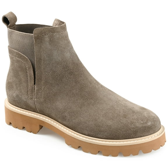 Journee Signature Womens Genuine Leather Bristol Round Toe Block Heel Chelsea Booties