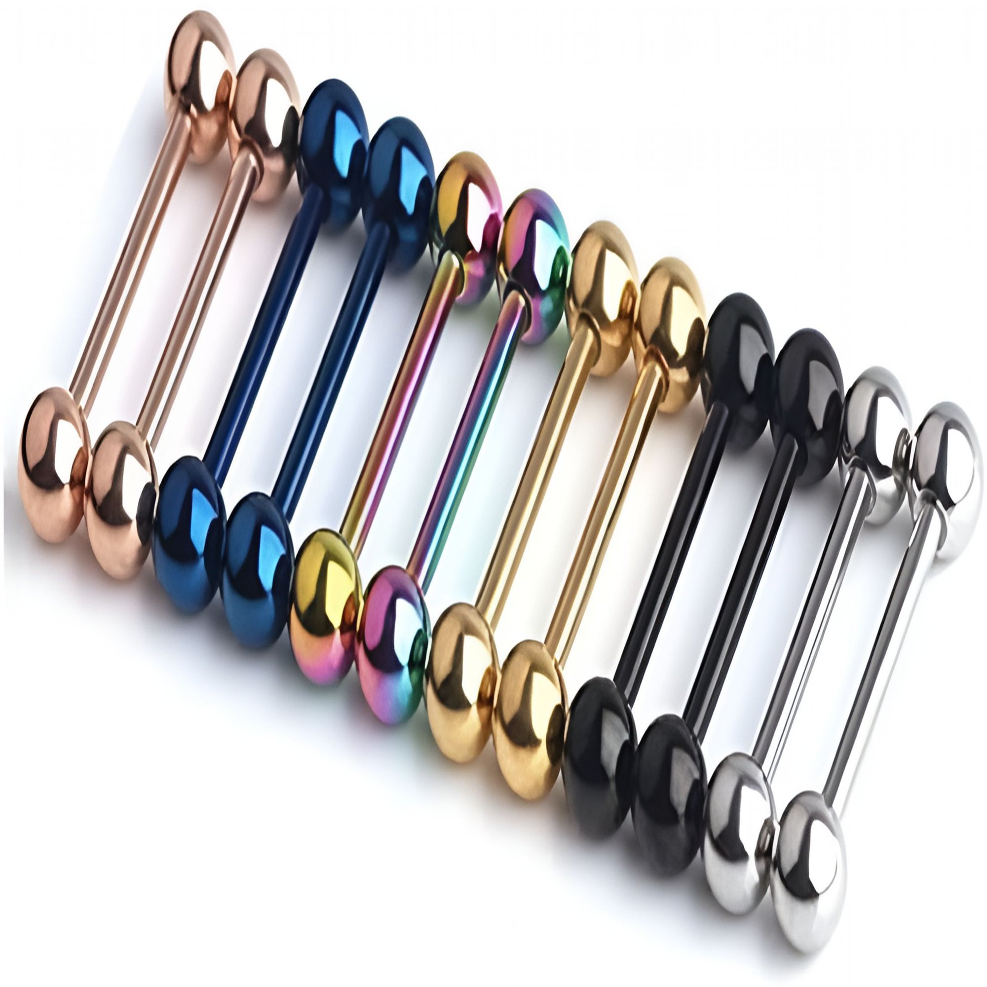 DESIGNICE 12PC 14G Stainless Steel Tongue Rings, Mix-Color Straight Barbell Tongue Piercing Jewelry, 5/8 Inch Body Piercing Bars for Women Men, Colorful Tongue Studs Set