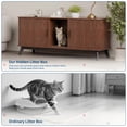 thumbnail image 2 of 59" Hidden Cat Litter Box Enclosure Furniture, Double-Room Litter Box Cabinet with Sliding Door - Dog-Proof - Odor Control - Storage Bench Hideaway - Indoor Cat House, Color: Walnut, 2 of 8