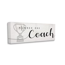 Stupell Industries Number One Coach Phrase Grey Trophy Detail Inspirational Painting Gallery Wrapped Canvas Art Print Wall Art, 17 x 40