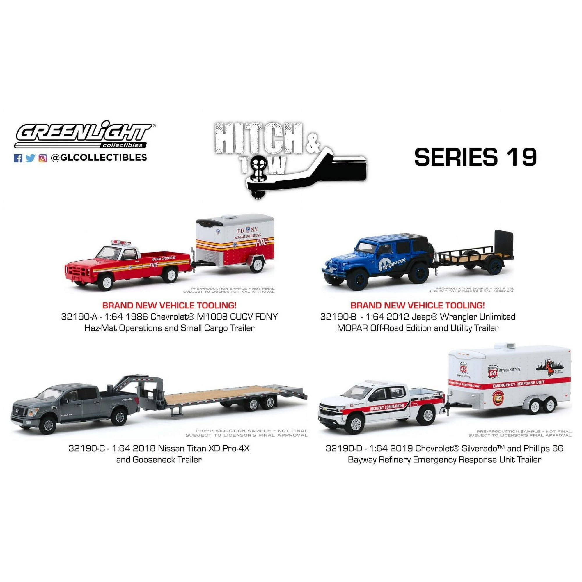 ミニカー Greenlight 1/64 HITCH & TOW Greenlight Hitch & Tow 2018 Nissan Titan XD & Trailer Green