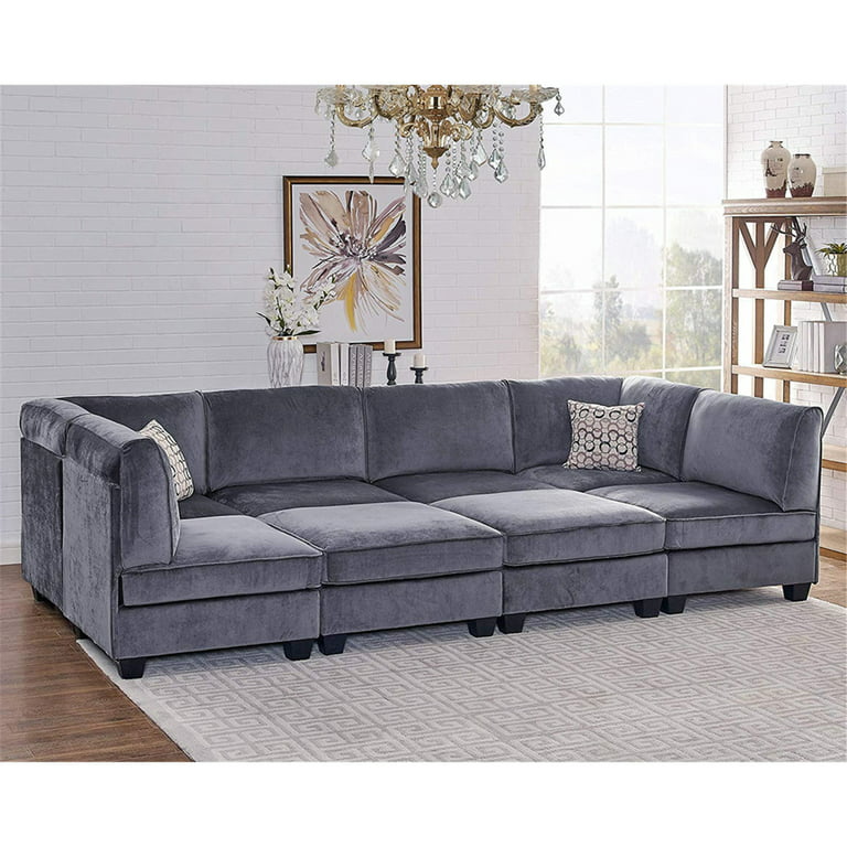 Kollegium psykologi tone Contemporary Home Living Set of 8 10' Iron Gray Velvet Modern Style Modular  Sectional Sofa - Walmart.com