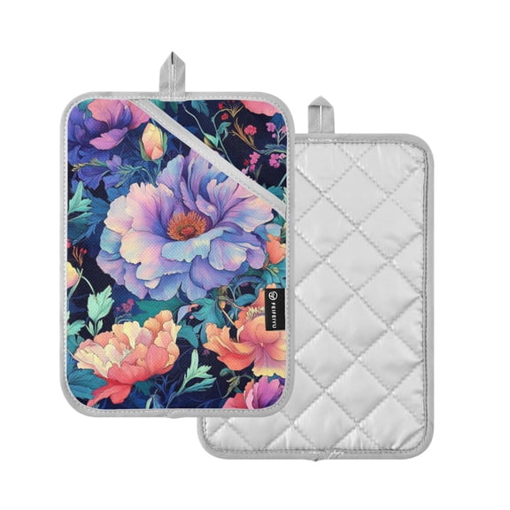 Yayeee Pot Holders Kitchen Heat Resistant with Pockets 7"x9.8" Cotton Oven Cooking Hot Pads, Puprle Ethereal Floral Harmony