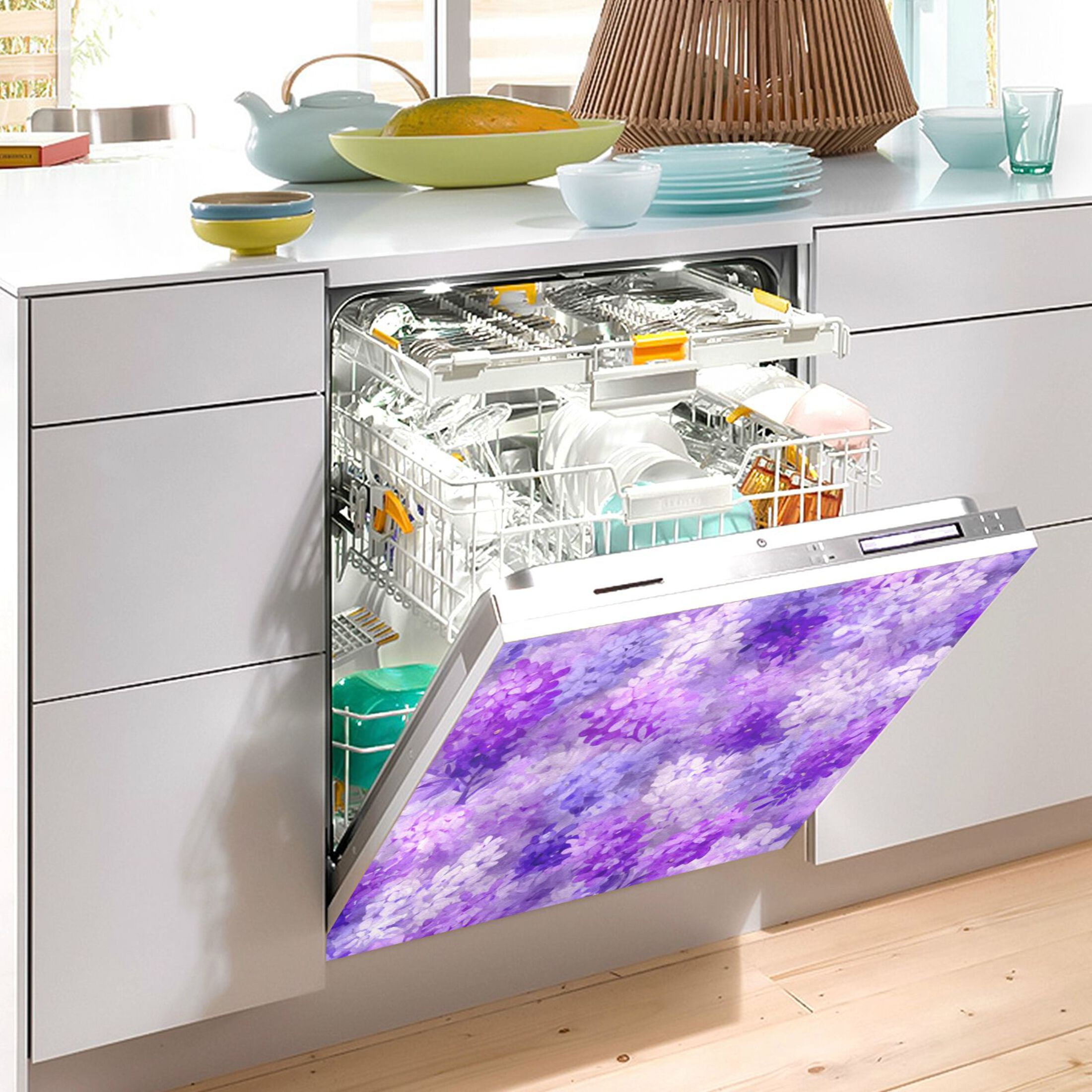 Dishwasher Magnetic Refrigerator Magnet Cover Sticker Home Decorative 23"x26" Lilac Purple Floral Pattern