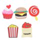 thumbnail image 4 of KAKOWELY Juego de 5 imanes creativos para nevera con forma de palomitas de maíz, pastel, hamburguesa, tomates, piruleta y bolsa., 4 of 5