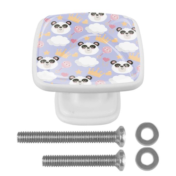 Ownta Cute Panda Head Square Glass Drawer Handles Knobs Pulls With ...