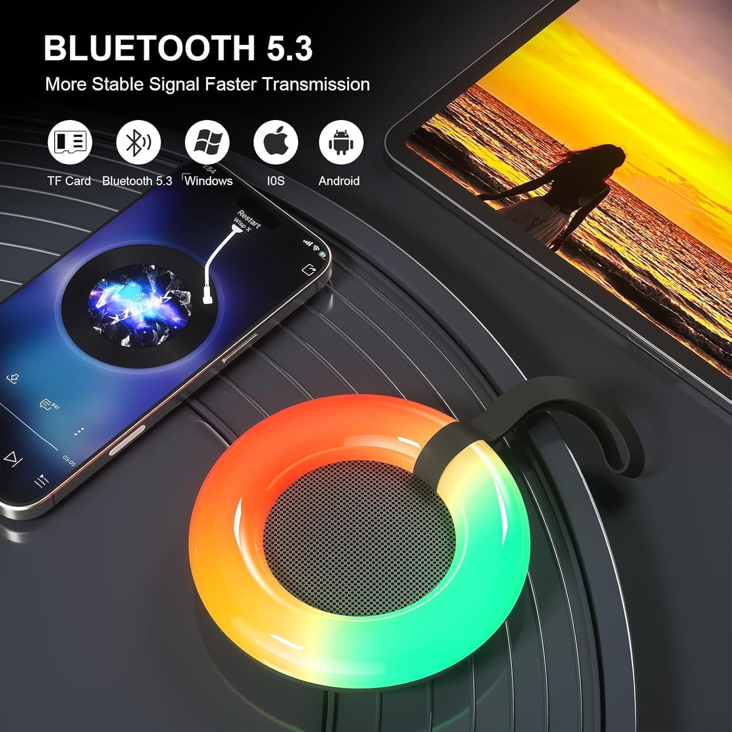 Floating Pool Speakers, Bluetooth Speaker Wireless with LED Light, IPX7 Waterproof Portable Speaker, Shower Speaker for Beach, Home, Outdoor, Spa, Gifts