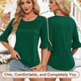 thumbnail image 3 of Camiseta Blingfit para mujer, manga 3/4, holgada, color verde, talla L, 3 of 5