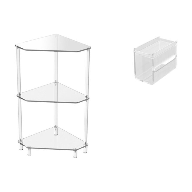 Estante de esquina acrílico moderno con almacenamiento para baño, espacio pequeño, fácil de limpiar, dispensador montado en la pared.