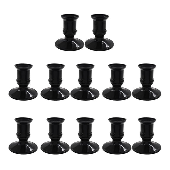 Yammee 12Pcs Black Taper Candle Holders Elegant Plastic Designs LED Candle Stand Candlestick for Christmas Weddings and Dinners