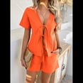 thumbnail image 4 of Conjuntos de Verano para Mujer: Camiseta con Cuello en V y Lazo Delantero, Pantalones Cortos Casuales A Juego, Conjuntos de 2 Piezas Color Naranja XL, 4 of 10