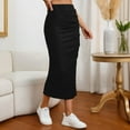 thumbnail image 6 of Mohiass Pencil Midi Skirt for Women 2025 Fall Casual High Waist Ruched Ribbed Knit Stretchy Bodycon Skirt with Slit Black M, 6 of 6