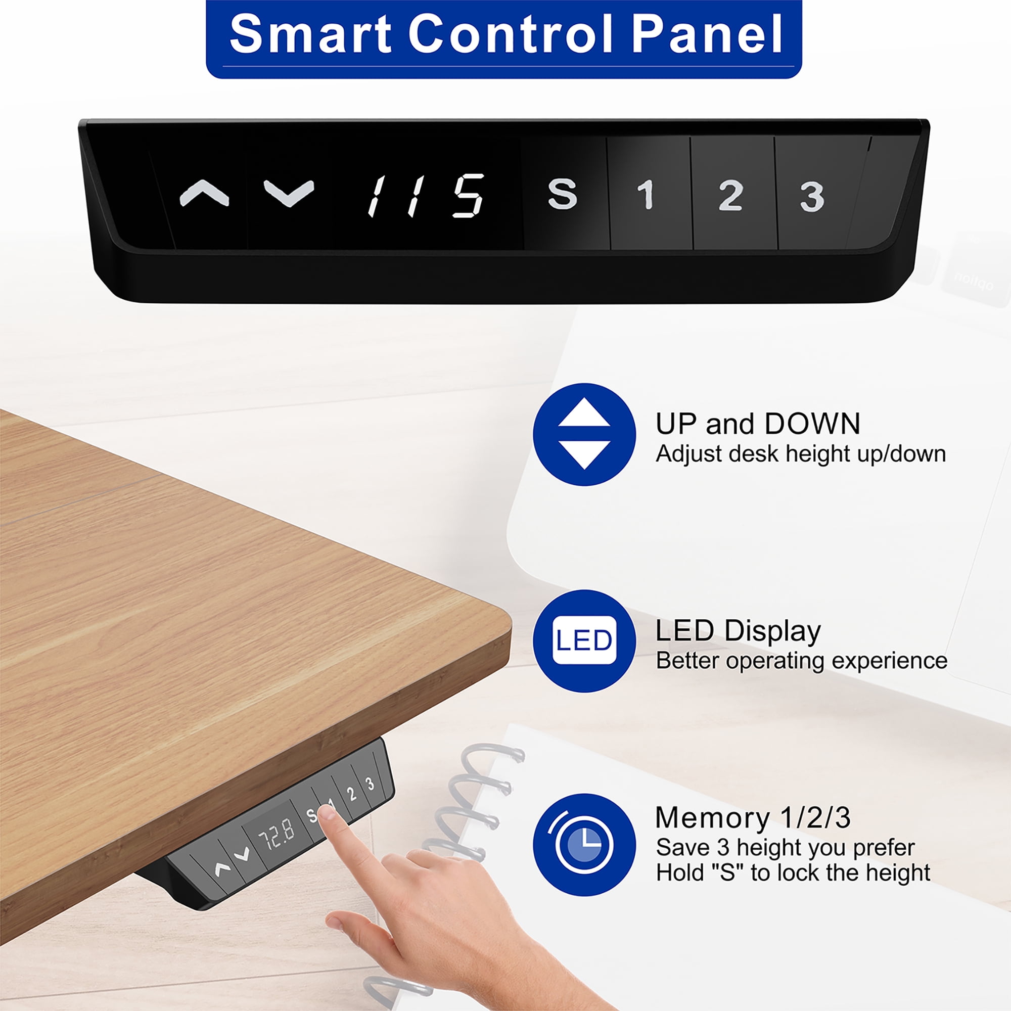 Sobaniilo 63" x 24" Home Office Electric Height Adjustable Standing Desk with Memory Control, White Frame + Maple Top