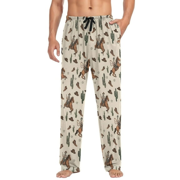 joogoo Men's Pajama Pants Cactus Cowboys Soft Long Sleep Lounge Pjs Bottoms L