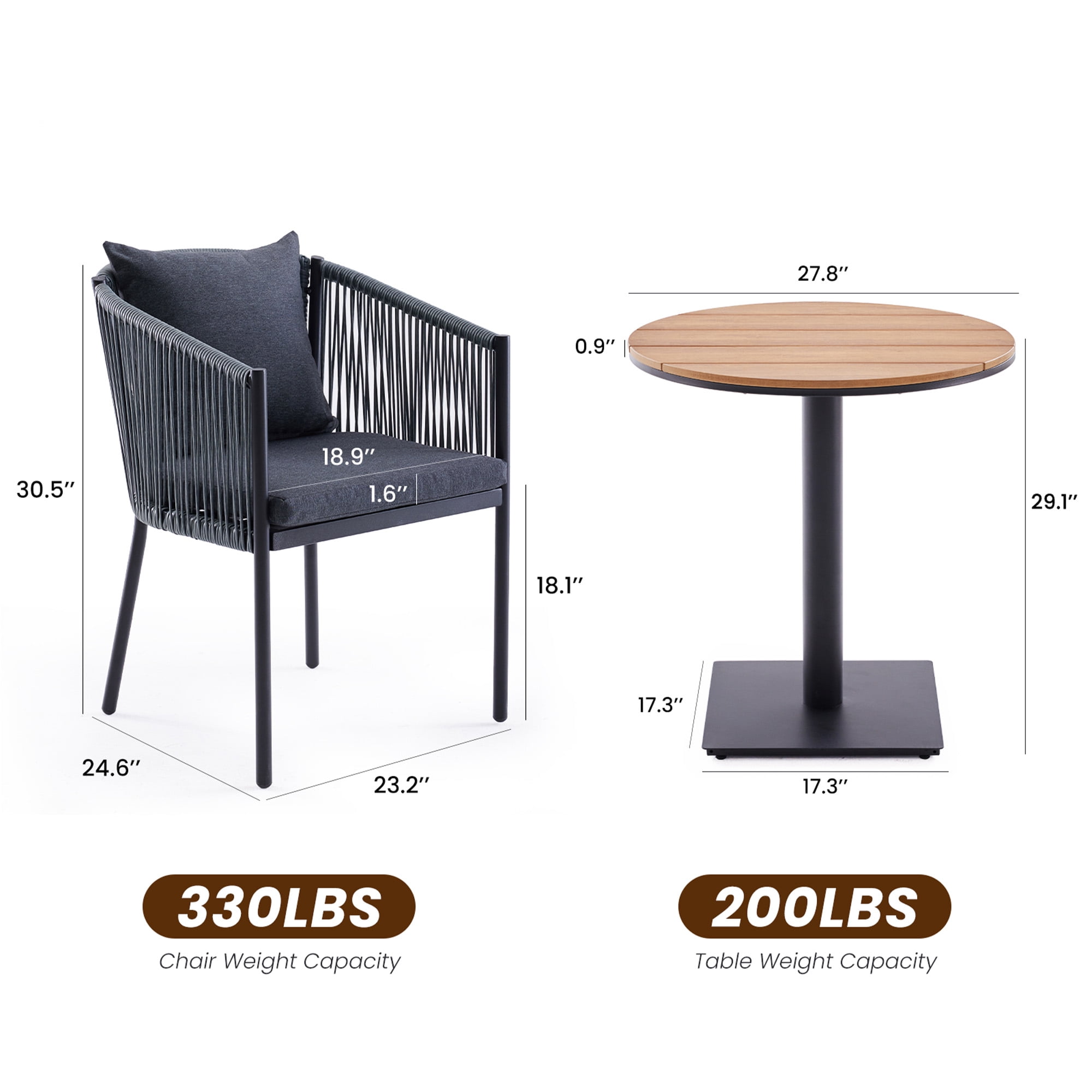 MAYEERTY Gray 5-Piece Outdoor Rattan Dining Set:4 Chairs with Cushions & Round Wood-Look Table, Weatherproof