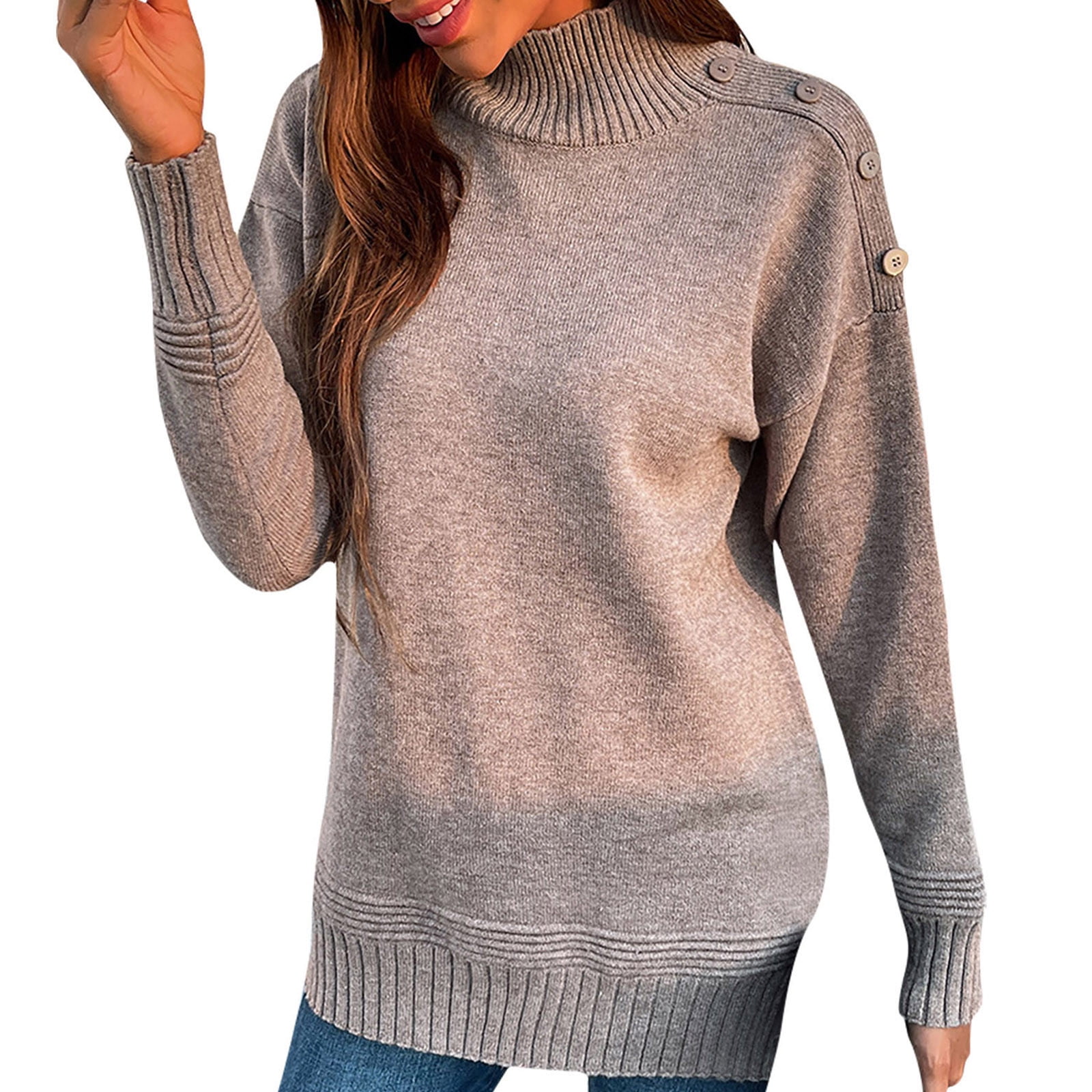 Hem Split Sweater Shoulder Sweater 