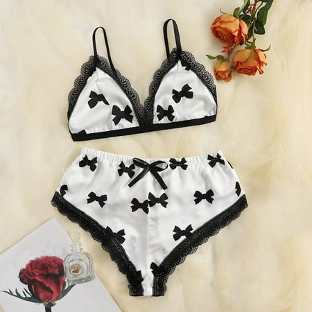 

VONCOS Women s Lace Sexy Erotic Underwear Sexy Women Lingerie Lace Satin Bowknot Temptation Babydoll Underwear Panties Underpants Sleepwear Suit