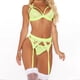 thumbnail image 2 of Conjunto de ropa interior de encaje de 3 piezas para mujer, sujetador sexy, bragas, liguero, verde fluorescente, S tholdsy XX000052-07, 2 of 7