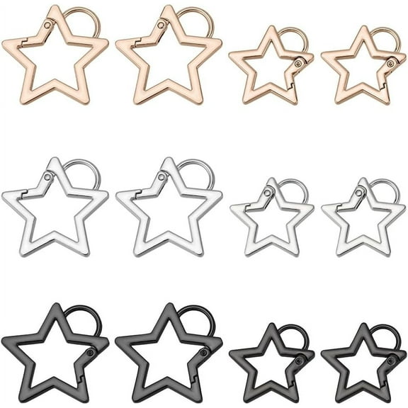 12Pcs 6 Styles Star Carabiner Keychain Star Shaped Keychain Clip Alloy Keyring Carabiners Clip with Spring Gate Rings for Keys and Wallet Camping Fishing Traveling Accessories Outdoor Multi-color