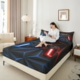 thumbnail image 4 of Castle Fairy Video Game Boy Twin Sheet Sets 3pcs,Abstract Geometric Plaid Gamepads Twin Fitted Sheet Microfiber,Blue Red Neon Lights Gamer Breathable Flat Sheet,Super Cozy Room Decor, 4 of 7