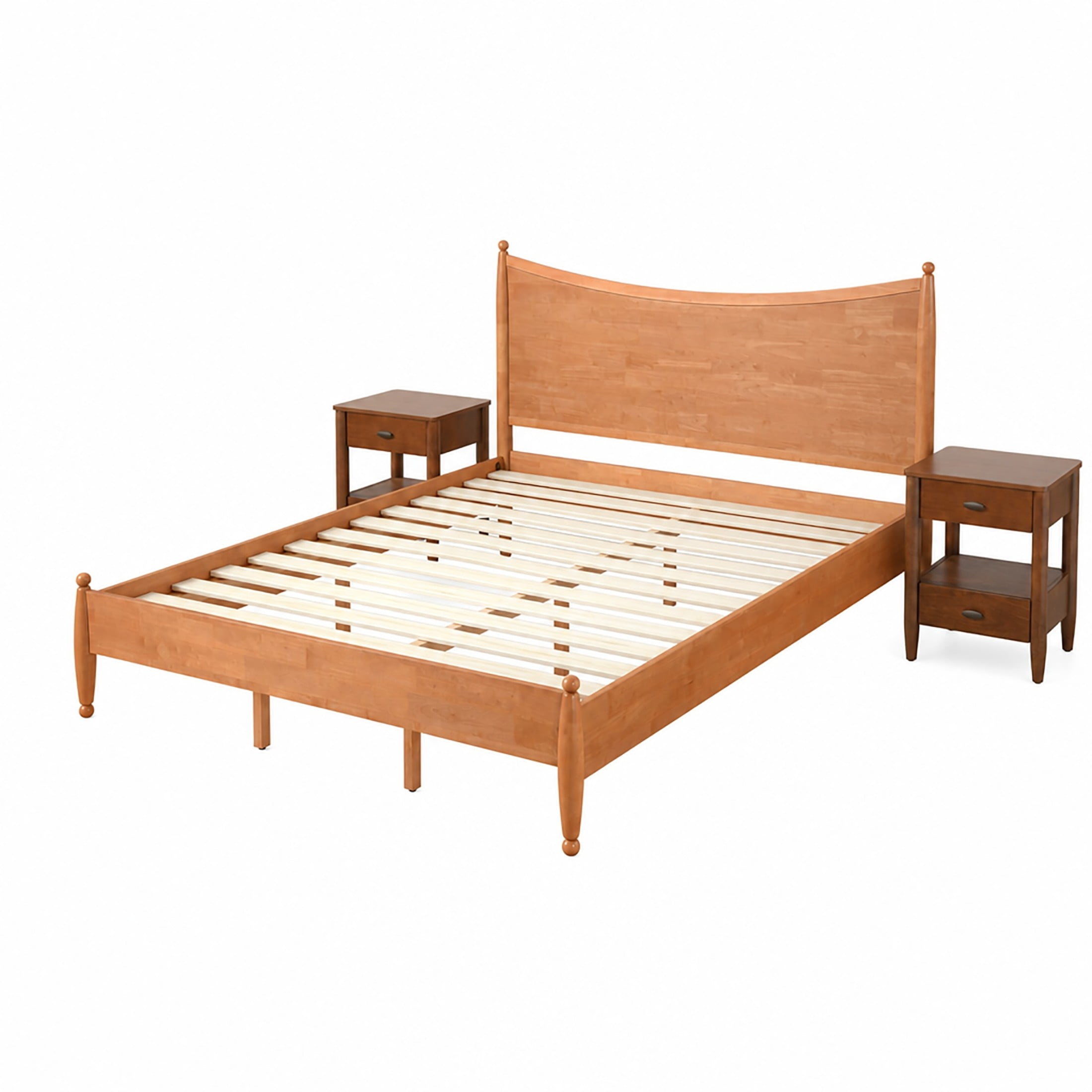 Christopher Knight Home King Bedroom Set, Wood Bed with Curved Headboard and 2 Nightstands, Honey Oak+Walnut