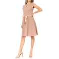 thumbnail image 4 of Women's Casual Solid Flared A Line Swing Dresses Short Sleeve With Belt Trim, 4 of 6