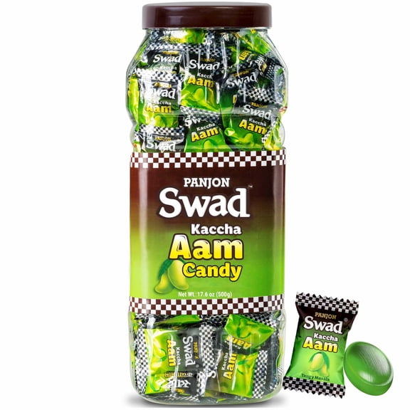 Panjon Swad Kaccha Aam Candy 500g Jar – Raw Mango Flavor Hard Candy | Sweet & Tangy Treat