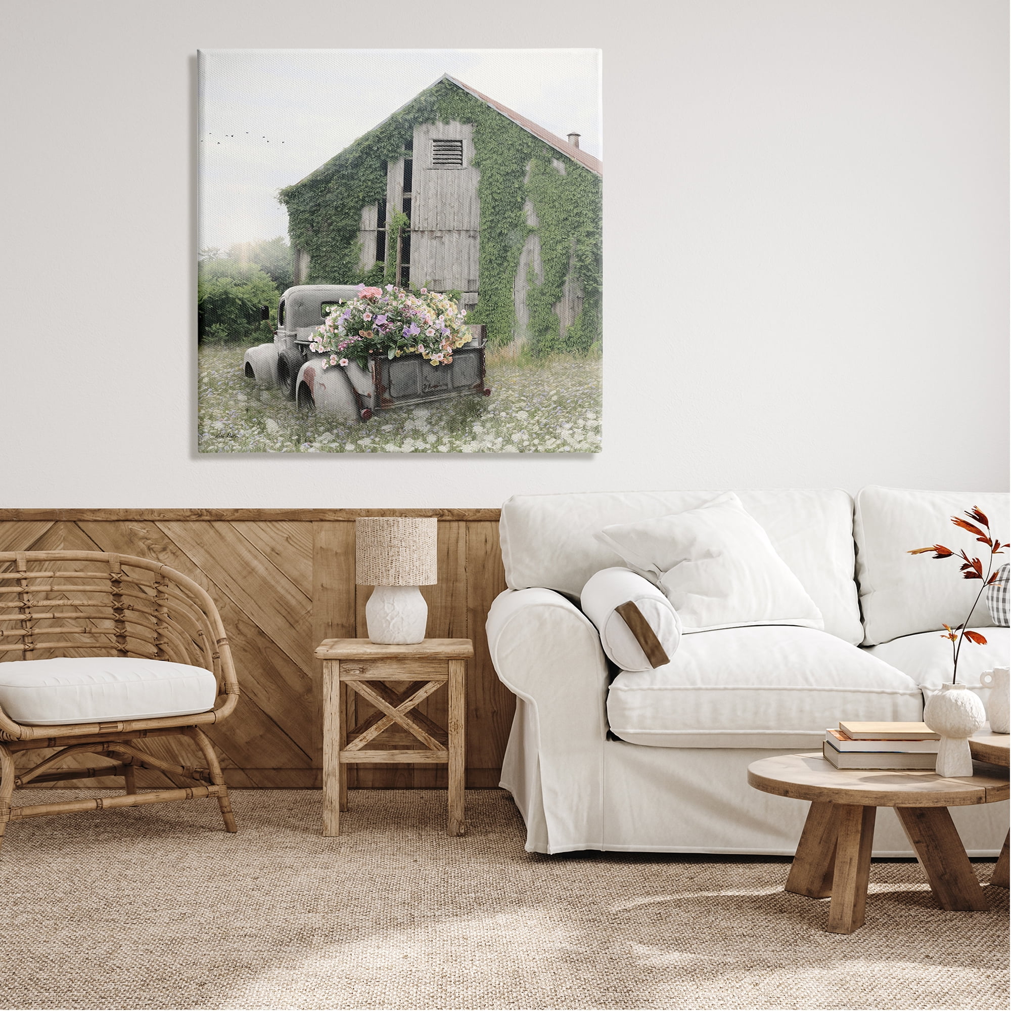 Stupell Industries Magical Farmhouse Barn Green Vine Botanicals Flower Field Farmhouse Photography Gallery-Wrapped Canvas Print Wall Art, 36 x 36, Design by Lori Deiter
