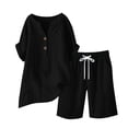 thumbnail image 6 of Bloomae Textured Knit Short Sets for Women 2 Piece Summer Short Sleeve Button V Neck Shirt Drawstring Waist Short Pants Matching Lounge Set Beach Loose Casual Vacation Outfits, 6 of 6