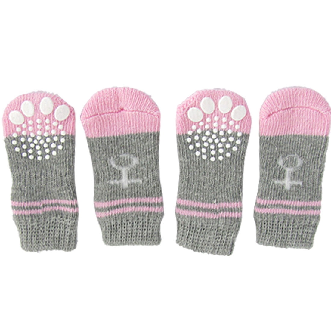 Unique Bargains Pink and Gray Nonslip Warm Knitted Socks Booties for Pet Dogs