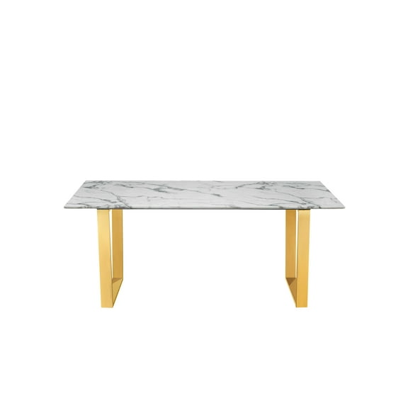 Modern Marble Pattern Dining Table With Gold Stainless Steel Base In Grey White