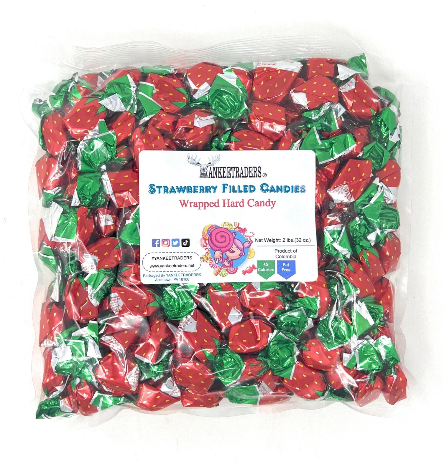 YANKEETRADERS® Strawberry Filled Wrapped Hard Candy - 2 lbs.