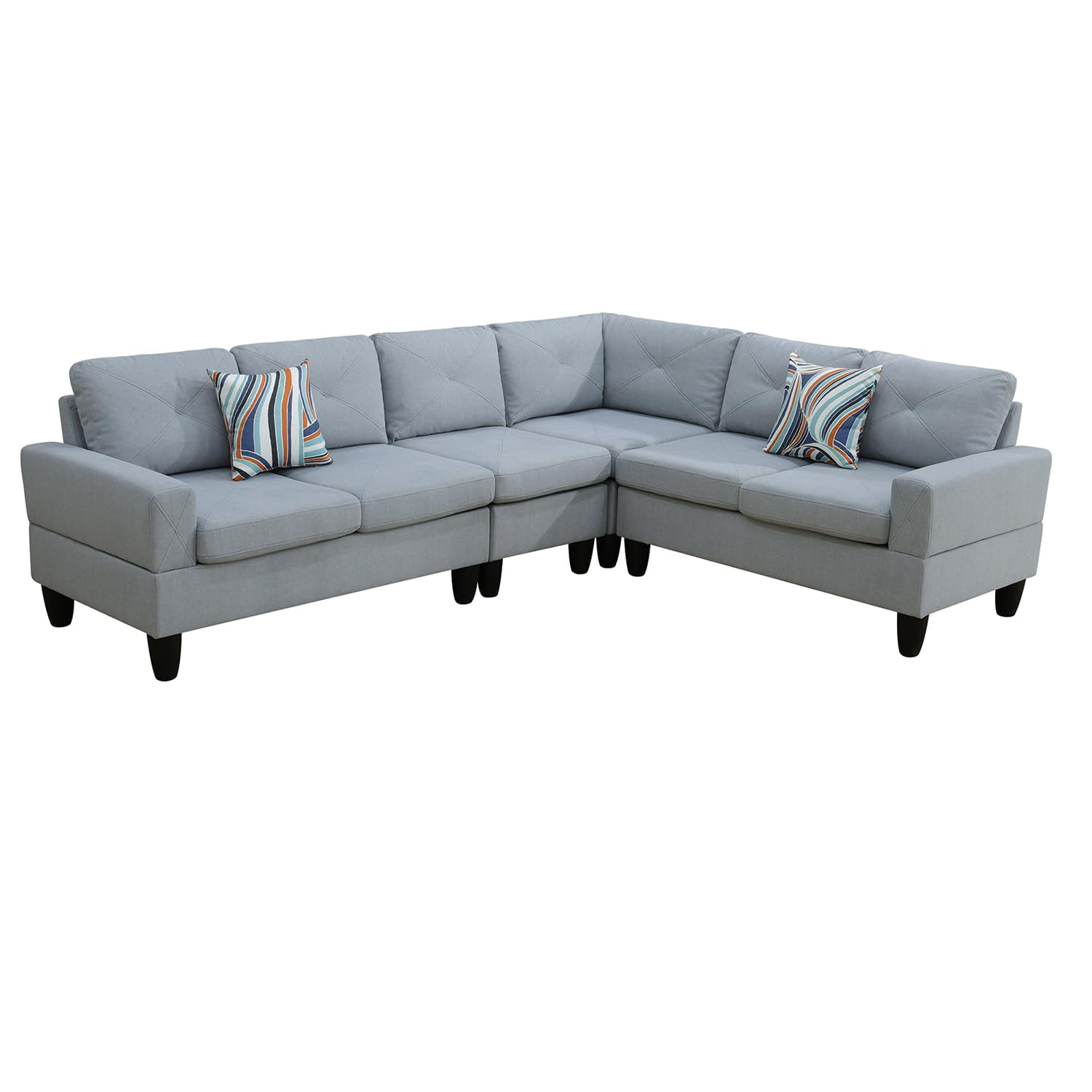4-Piece Couch Living Room Sofa Set, 6 Seater Modular Sectional Couch L Shaped Corner Sofa, Grey