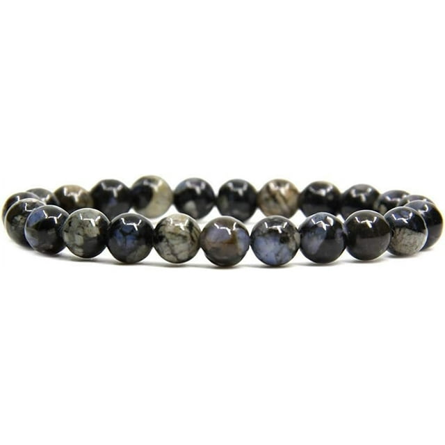 Bracelet Extensible Unisexe en Perles Rondes 8 mm en Pierre Précieuse Llanite Naturelle 7 Pouces