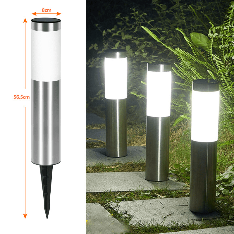 Solar pathway lights outdoor, cylindrical garden lights, auto on/off, waterproof, warm white LED