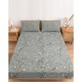 thumbnail image 2 of Cal.King Size Fitted Sheet Set - Tree Birds 3 Piece Bedding Sets 16" Deep Pocket Fitted Sheet with 2 Pillowcases, Vintage Grey Flower Floral Branch Spring Brushed Microfiber Hotel Luxury Bed Sheets, 2 of 9