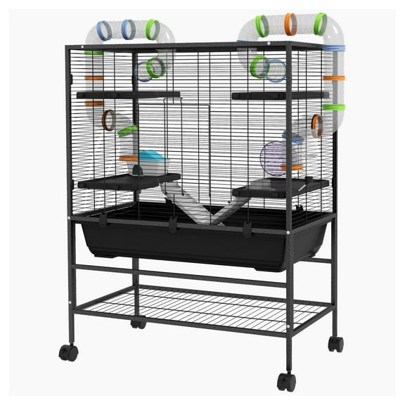 SAZYY Small Animal Cage for Syrian Hamster, Dwarf Hamster Gerbil Cage with Tubing System, Running Wheel, Ramps & Platforms