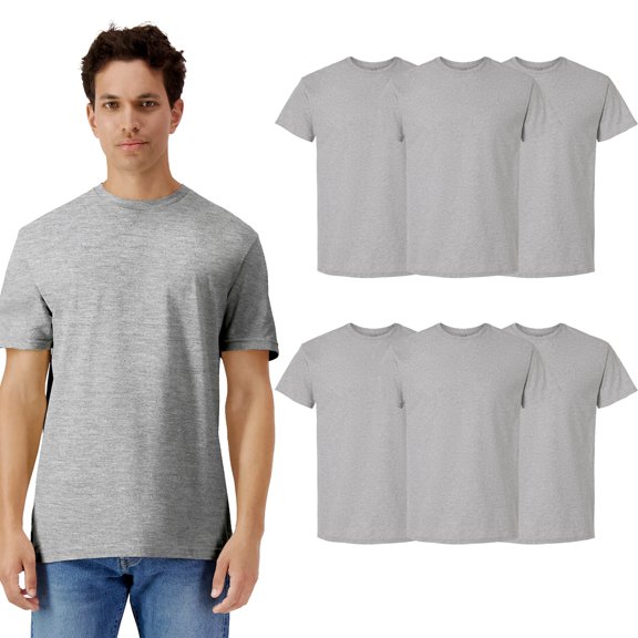 Gildan Light Cotton Men's Short Sleeve T-Shirt, Modern Classic Fit 6 Pack Sport Grey Bulk Tee, L