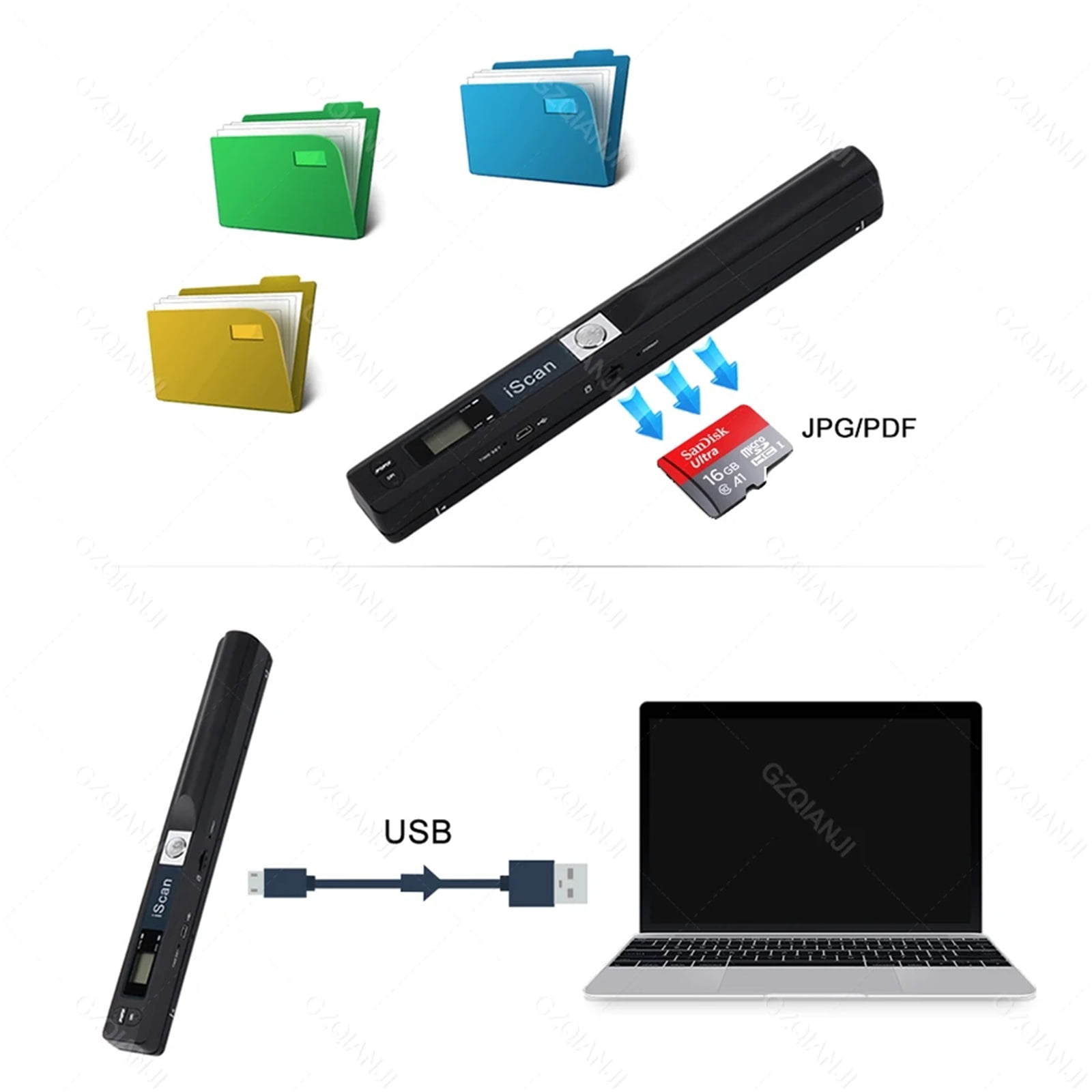 900dpi/1050dpi iScan Portable A4 Scanner Photo Contract Books Document Reader Office Business Travel Study Use USB Wired