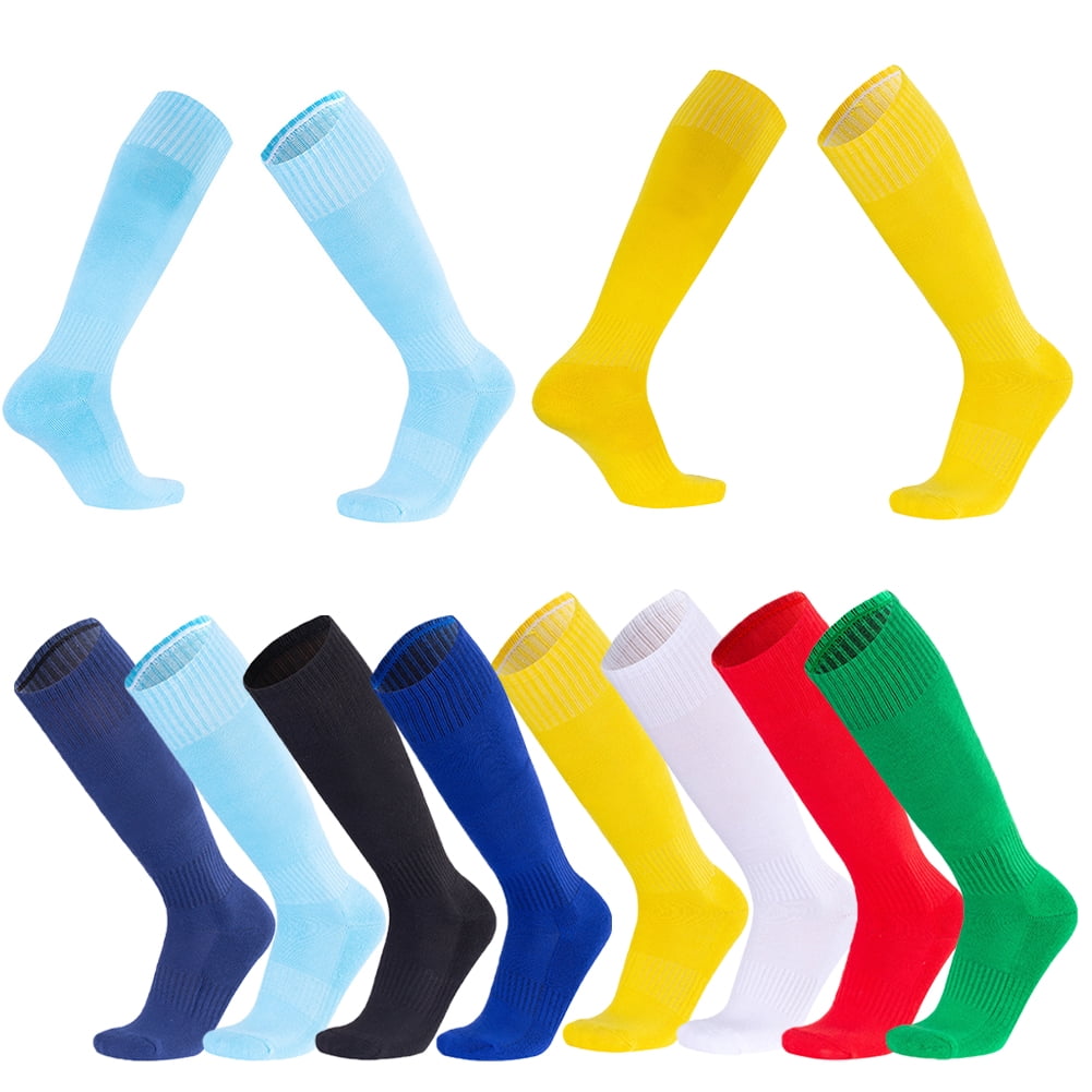 FLMEI Mens Football Socks 5 Packs Knee High Training Socks with Ankle Support Padded Youth Adult Solid Colour Sports Thigh High Socks