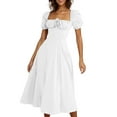 thumbnail image 4 of Jinhomg Wedding Guest Dresses for Women Elegant off Shoulder Maxi Dress Dressy Casual Puff Sleeve Lace Up Split Dresses Cocktail Party Outfit White M, 4 of 9