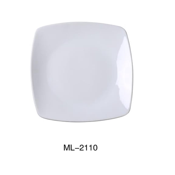 Yanco  10.5 x 1.25 in. Mainland Porcelain Square Plate with Rounded Corner, Super White - Pack of 12