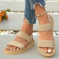 thumbnail image 2 of Rokment Women's Platform Beach Sandals Stylish Simple Comfortale Elastic Band Open Toe Chunky Mid Heel Memory Foam Slingback Walking Dress Summer Shoes A Size 6, 2 of 8