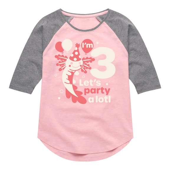 Instant Message - Lets Party Alotl 3  - Toddler And Youth Girls Raglan Graphic T-Shirt