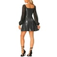 thumbnail image 3 of INSPIRE CHIC Women's Sparkly Metallic Sweetheart Neck Semi Sheer Long Sleeve Mini Dress, 3 of 5