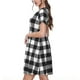 thumbnail image 2 of Balery Black White Plaid Vestidos sueltos de manga corta para mujer, vestidos de verano 2025, vestidos casuales de corte A con vuelo., 2 of 6
