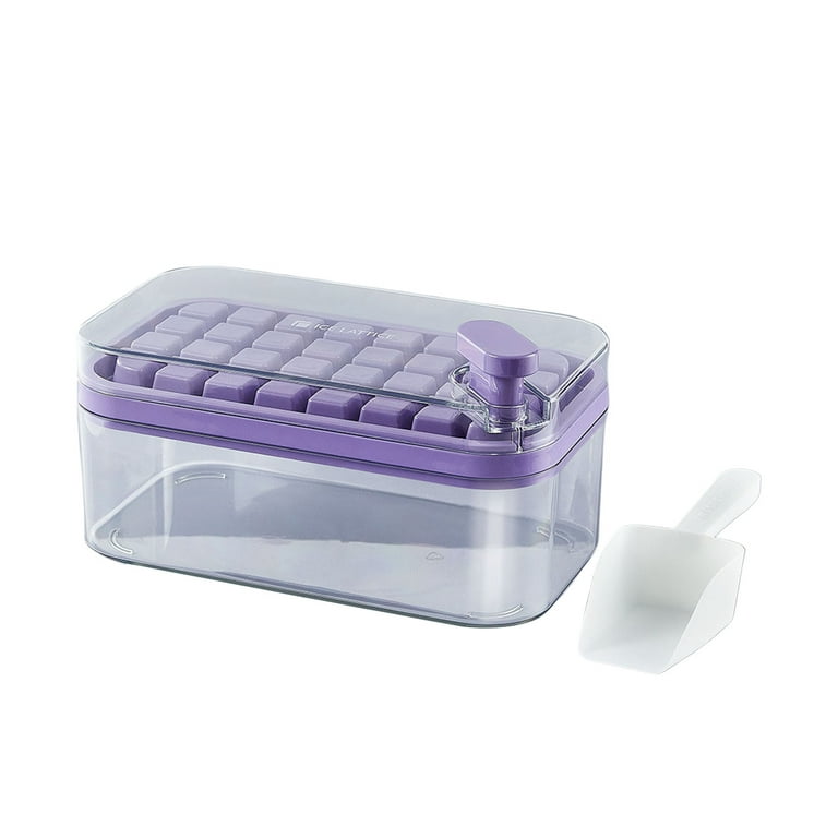 GROFRY 1 Set Ice Cube Tray Single/Double Layer Multiple Grids Press Button  Design Silicone Ice Mold Tray Storage Box with Shovel Kitchen Tool,Purple  Single Layer 