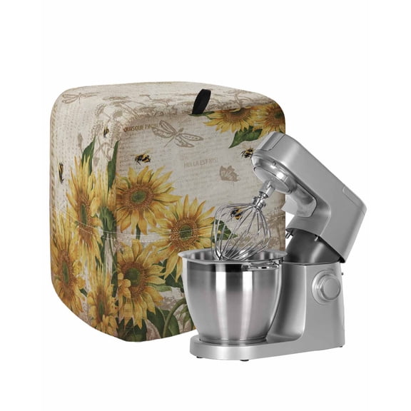 Sunflowers Stand Mixer Dust Cover with Storage Pocket & Handles, Vintage Yellow Floral Farm Butterfly Fits All Tilt Head & Bowl Lift Kitchen Appliance Cover Organizer Bag Accessories, 6-8 Quart