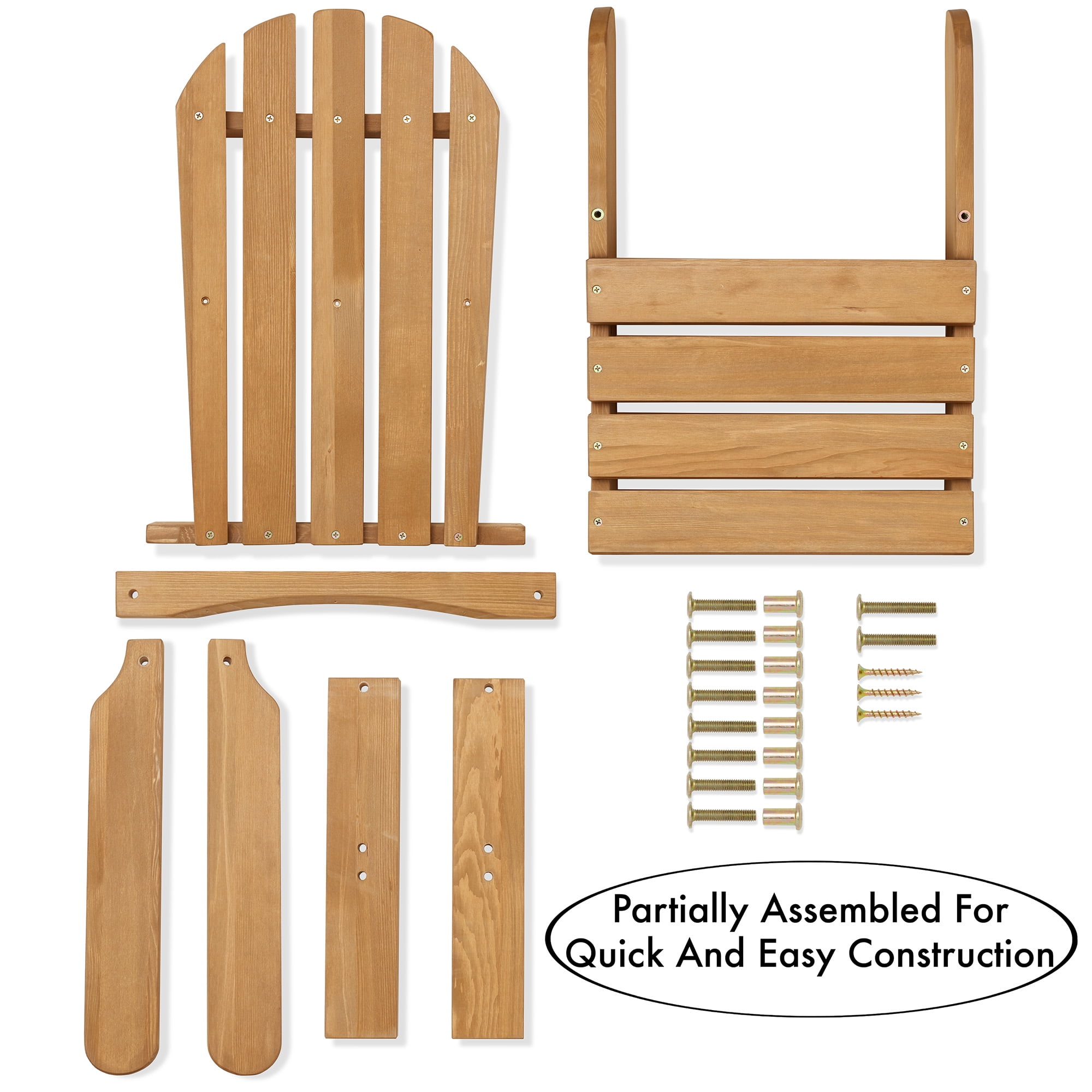 Casafield Children's Adirondack Chairs, Set of 2 Wood Outdoor Kid's Chairs Partially Pre-Assembled - Natural