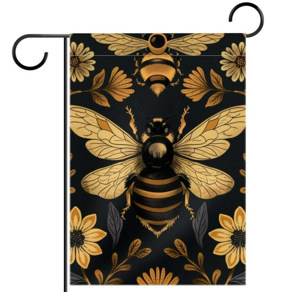 Bee with Flowers Aesthetic Pattern Double Sided Garden Flag Decorative Weather Resistant Yard Flag, Large DIY Vertical Flag for Farmhouse Patio Lawn, 28x40 Inch